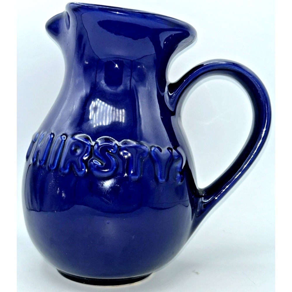 Cobalt Blue THIRSTY? Pitcher Cracker Barrel 8 1/4" Farmhouse Cottage Home Decor